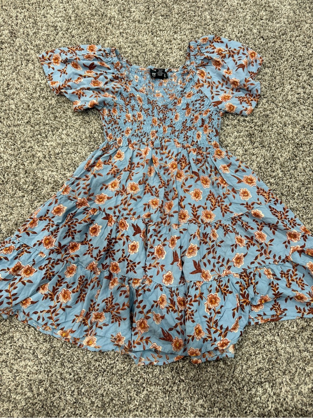 Angie Light Blue Floral Smocked Dress with Puff Sleeves
